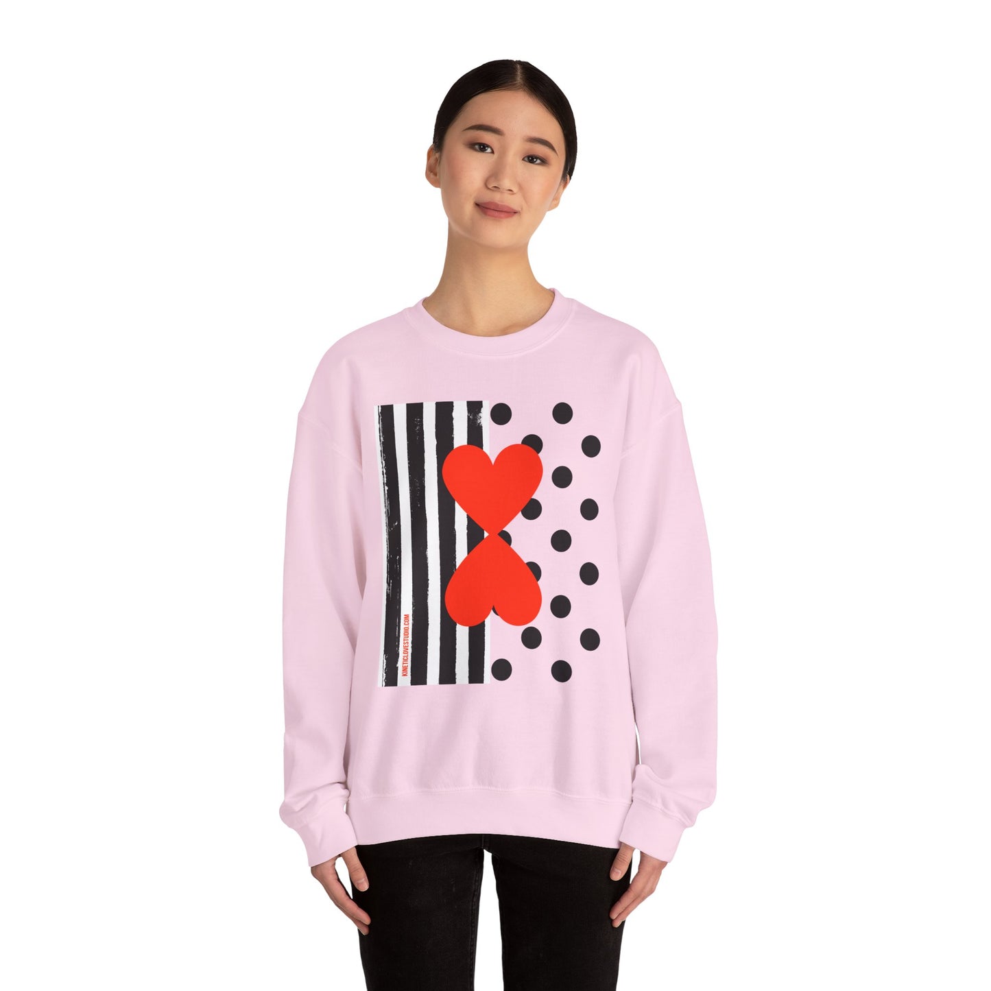 Dots & Stripes Red Heart Modern Design Gray Sweatshirt