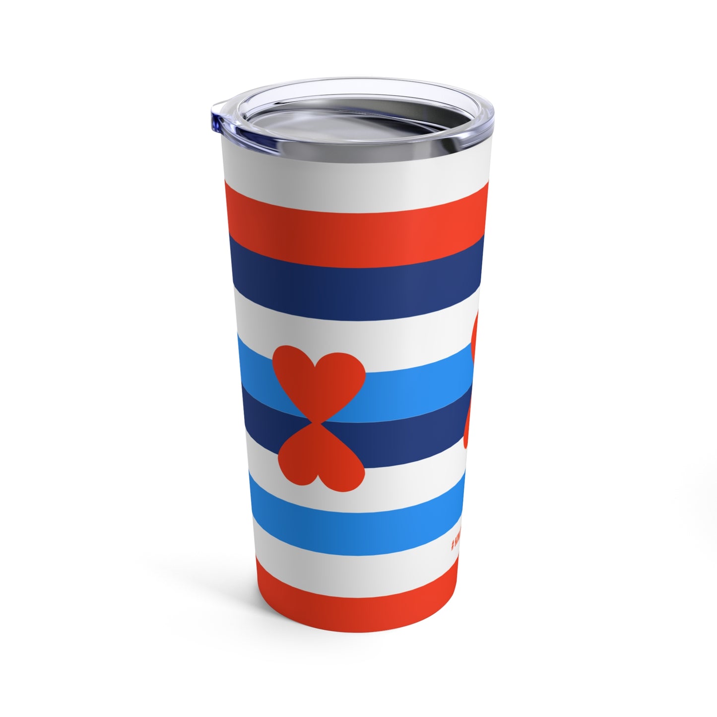 Tumbler Paris Chic Blue White Red Stripes and Hearts Design 20oz