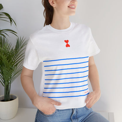 Signature Stripes & Double Heart T-Shirt Trench Chic Unisex Tee Express Delivery available