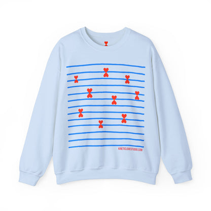 Blue Striped Red Hearts Music Notes Unisex Sweatshirt - Signature Collection by Kinetic Love Studio