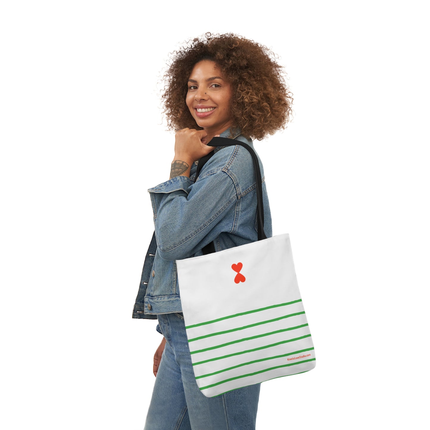 Canvas Tote Bag White Green Stripes - French Chic Stylish Trendy Design