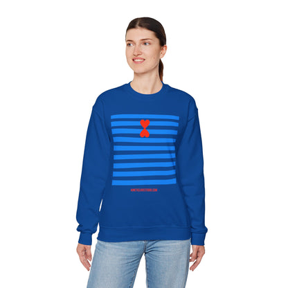 French Chic Crewneck Sweatshirt - Blue Stripes Red Heart Contemporary Design