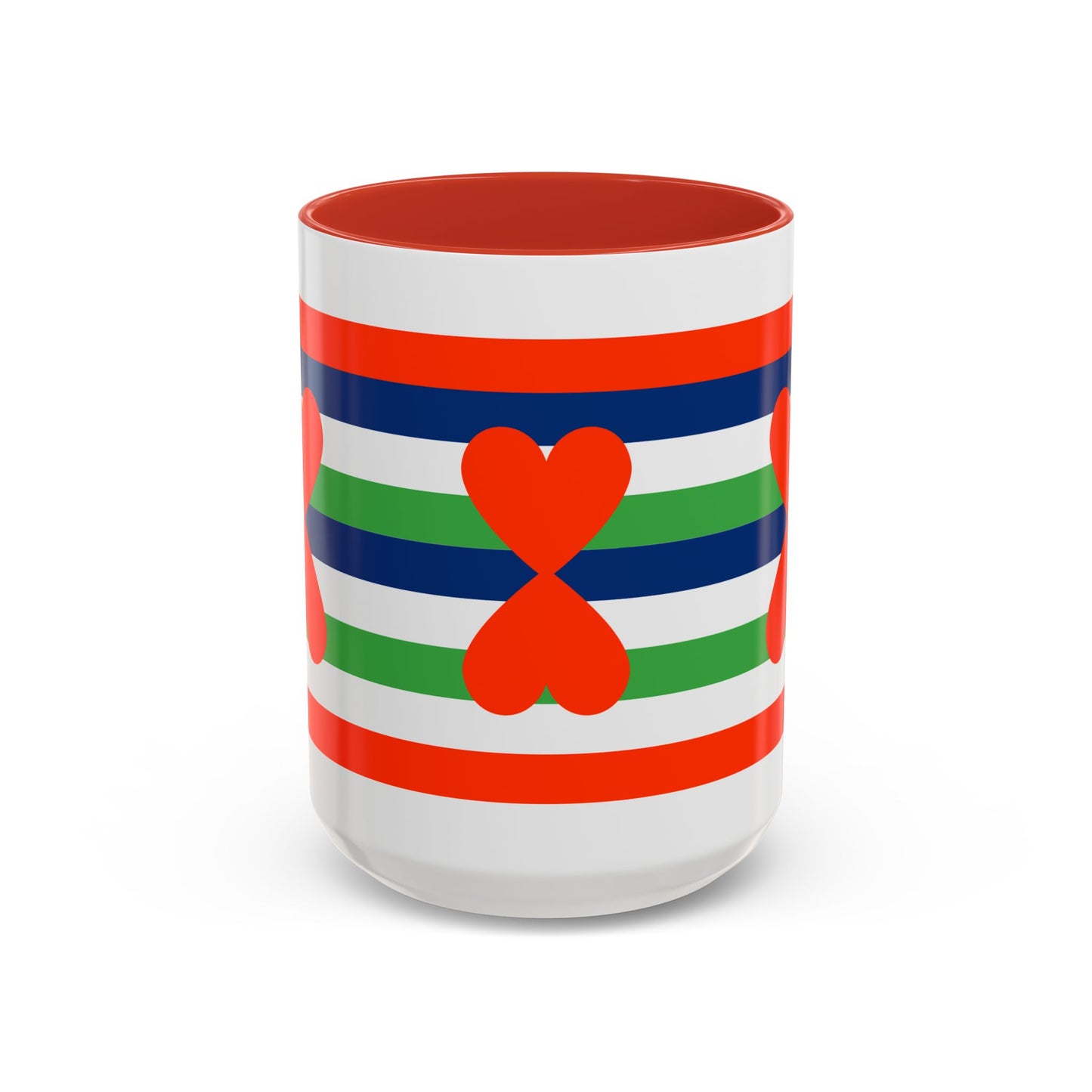 Coffee Mug Green Stripes Hearts Parisian Trendy Style Modern Contemporary Design