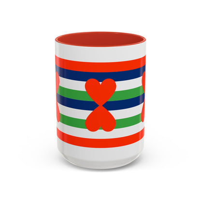 Coffee Mug Green Stripes Hearts Parisian Trendy Style Modern Contemporary Design