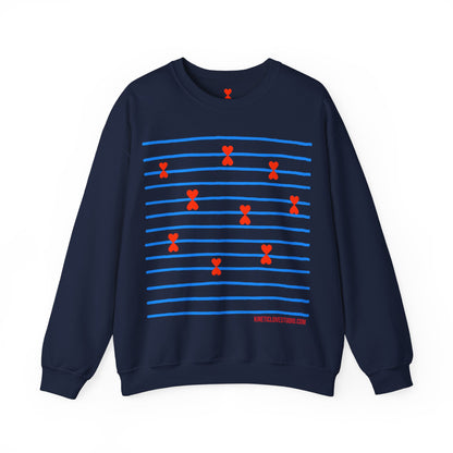 Blue Striped Red Hearts Music Notes Unisex Sweatshirt - Signature Collection by Kinetic Love Studio