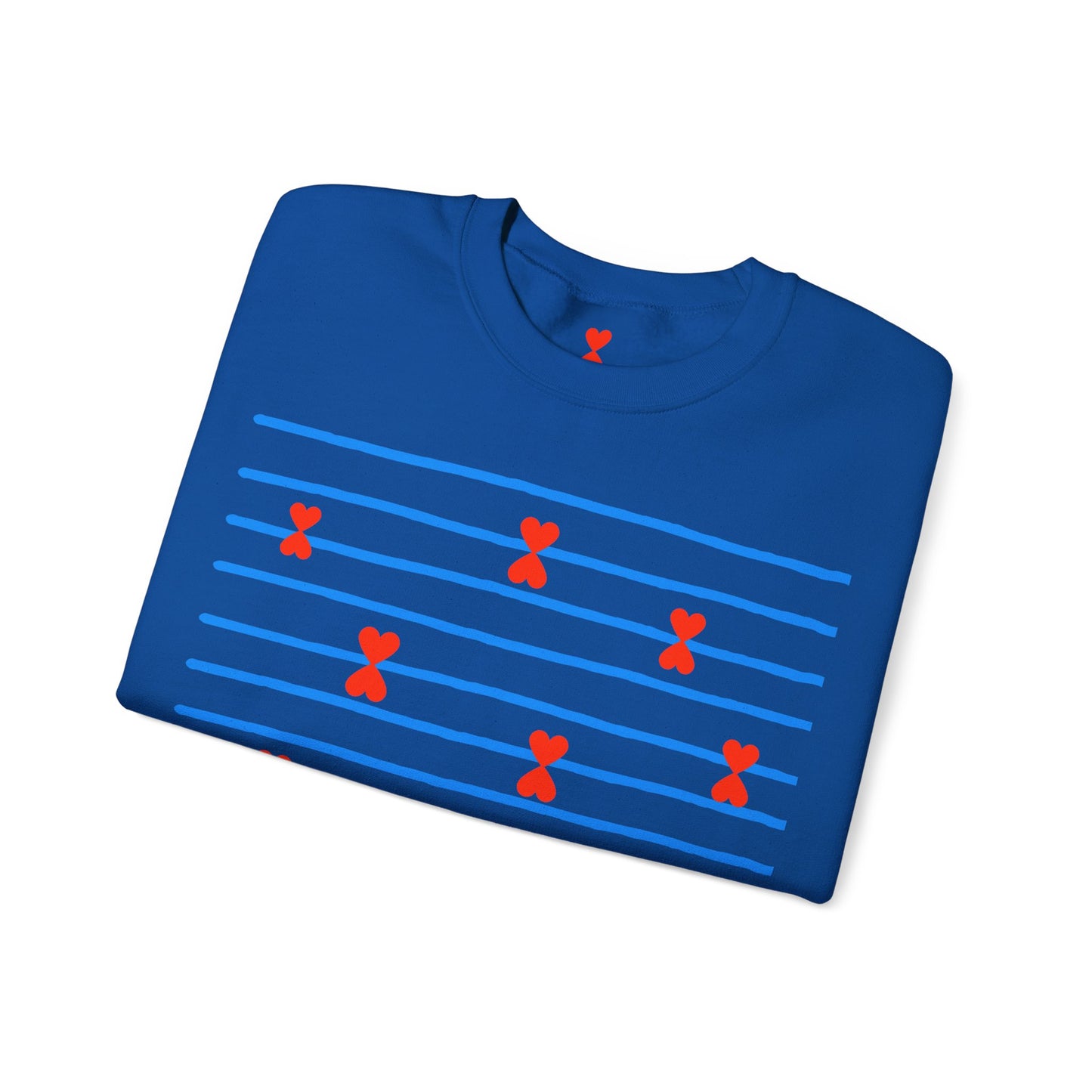 Blue Striped Red Hearts Music Notes Unisex Sweatshirt - Signature Collection by Kinetic Love Studio