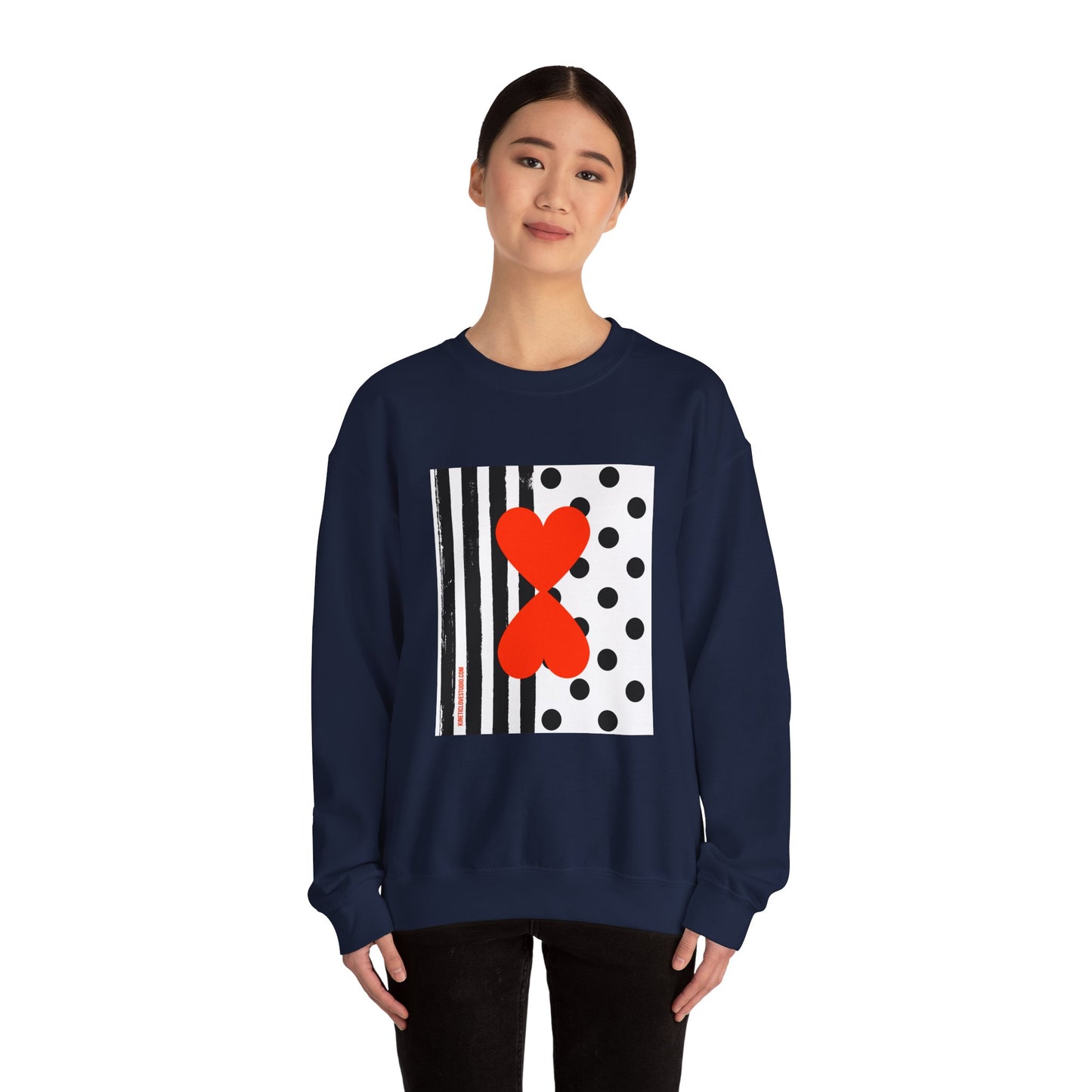 Dots & Stripes Red Heart Modern Design Blue Sweatshirt