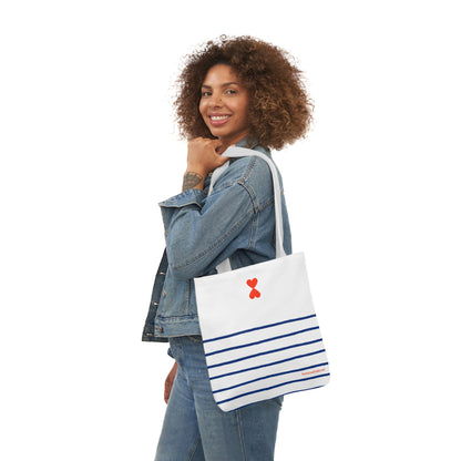 Canvas Tote Bag White Navy Stripes - French Chic Stylish Trendy Design