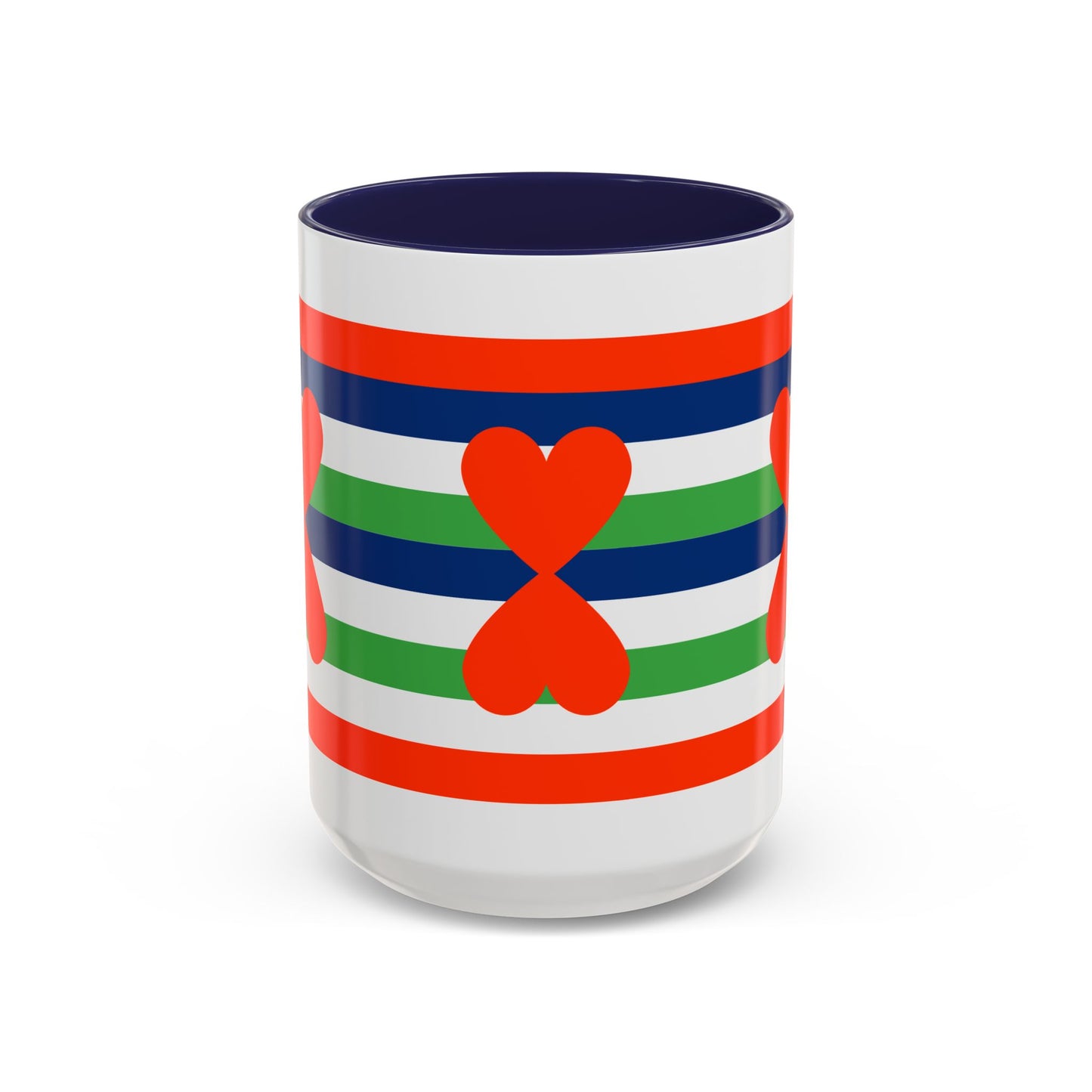 Coffee Mug Green Stripes Hearts Parisian Trendy Style Modern Contemporary Design