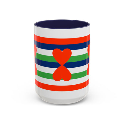 Coffee Mug Green Stripes Hearts Parisian Trendy Style Modern Contemporary Design