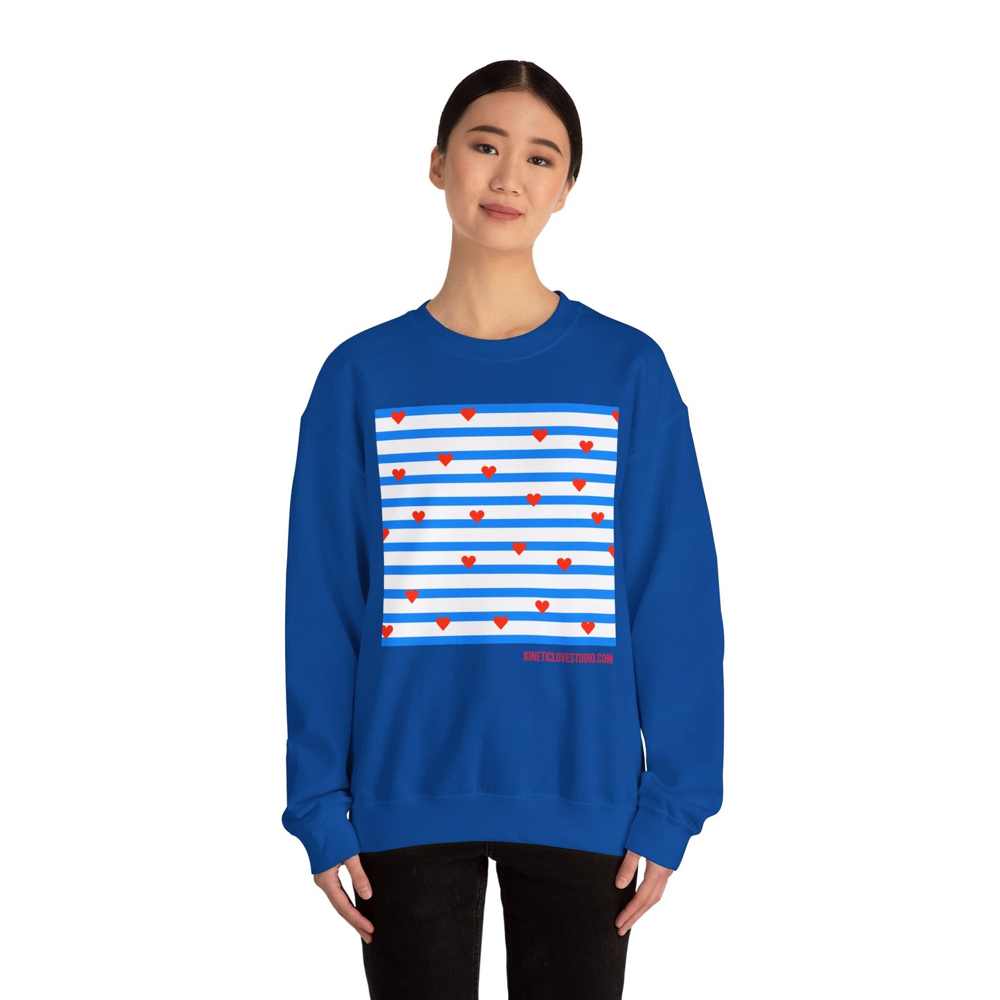 Blue Stripes Tiny Hearts Contemporary Design Unisex Sweatshirt - Signature Collection by Kinetic Love Studio