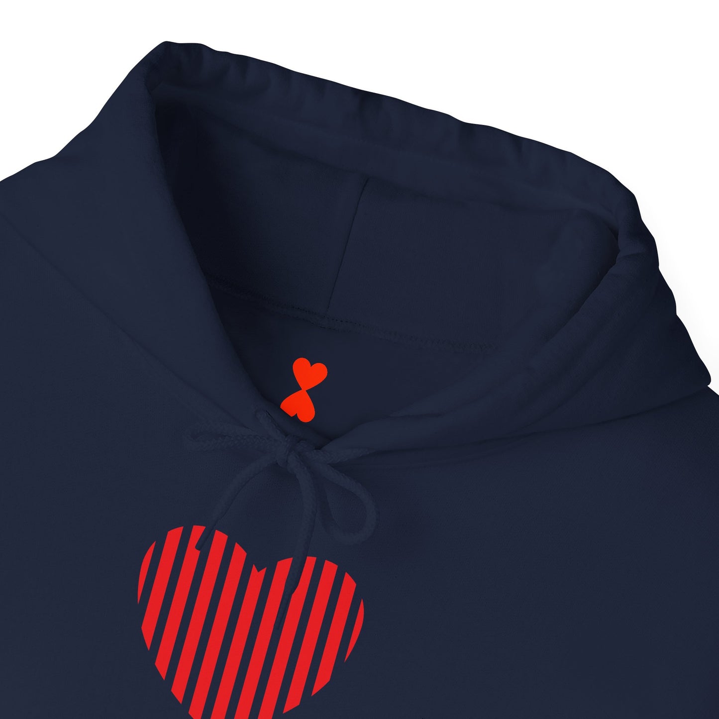 Paris Modern Design Striped Heart Navy Hooded Sweatshirt Hoodie - Modern Red Heart Design