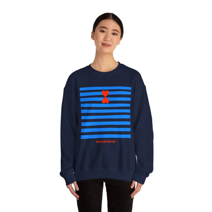 French Chic Crewneck Navy Sweatshirt - Blue Stripes Red Heart Contemporary Design