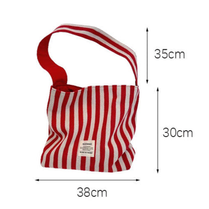 Paris Chic Reversible Navy & Red Striped Shoulder Canvas Bag