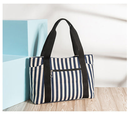 Carry-All Striped Canvas Tote Bag large capacity everyday bag