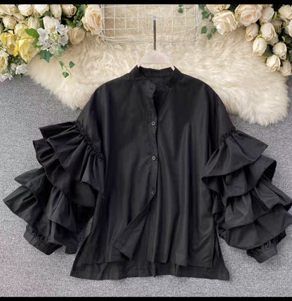 Multi-layered Ruffles Sleeve Blouse Statement Piece shirt celebrity top