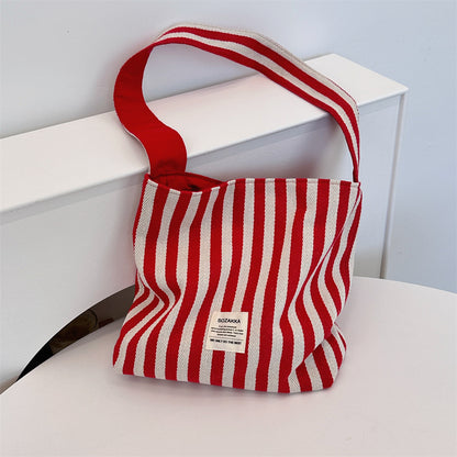 Paris Chic Reversible Navy & Red Striped Shoulder Canvas Bag