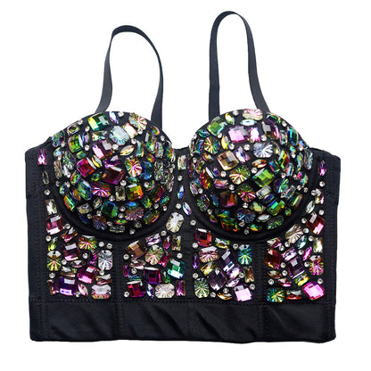 Jewel Corset Multi-color Gems Bustier Bra Top Rhinestone celebrity statement tank top