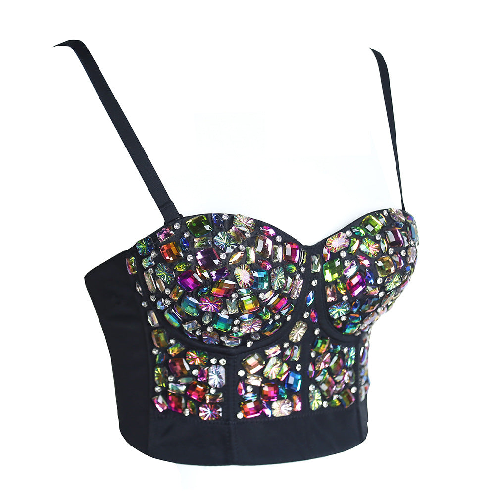 Jewel Corset Multi-color Gems Bustier Bra Top Rhinestone celebrity statement tank top