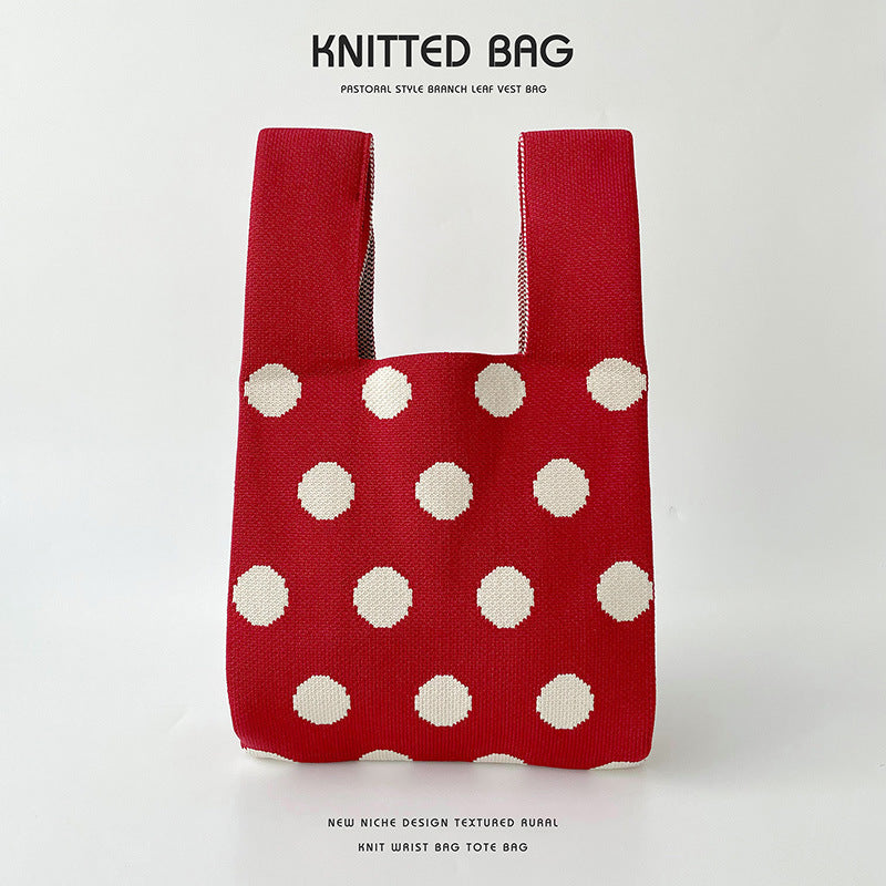 Polka Dot Knit Tote Handbag Korea Trending