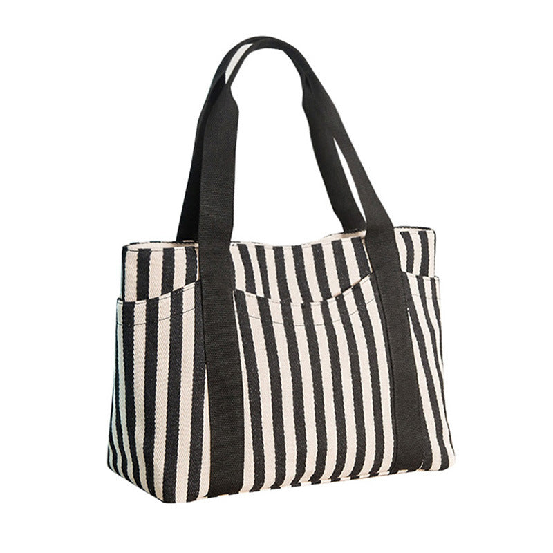 Carry-All Striped Canvas Tote Bag large capacity everyday bag