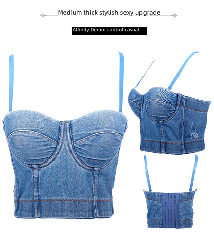 HOT Denim Bra Top Jeans Camisole short slim sexy denim corset celebrity tank top