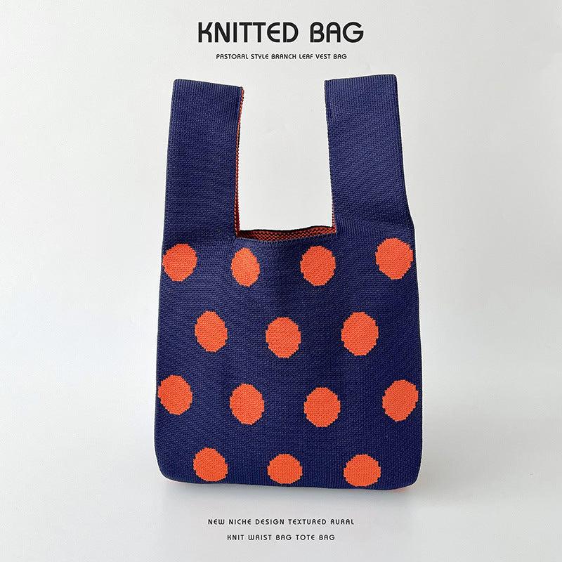 Polka Dot Knit Tote Handbag Korea Trending