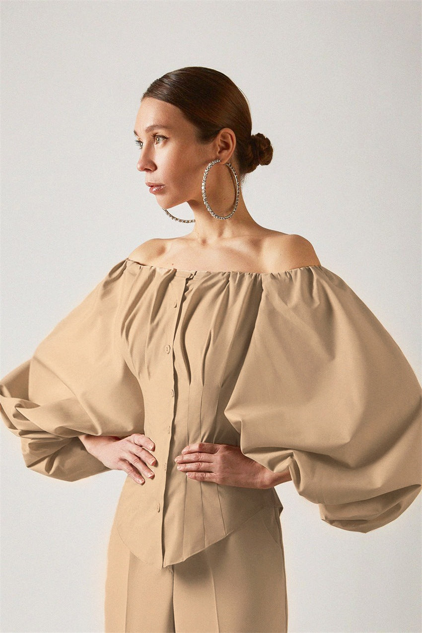 Avant-Garde Luxury Balloon Sleeves Off-Shoulder Blouse Celebrity Top