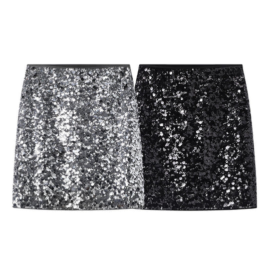 New Sequined High-waisted A-line skirt Celebrity dress