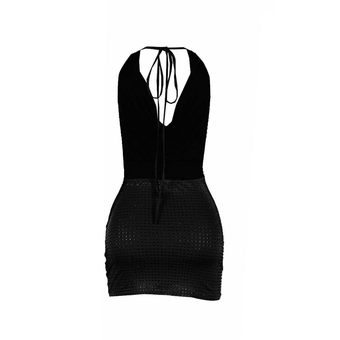 Plus Size Diamond Halter-Neck Sequin Dress Black, backless tie halter neckline short celebrity dress