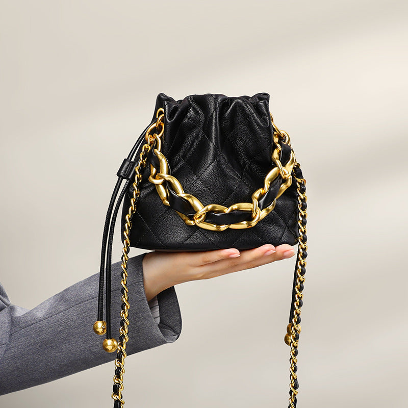 Luxury French Chic Style Quilted Chain Crossbody Bucket Bag