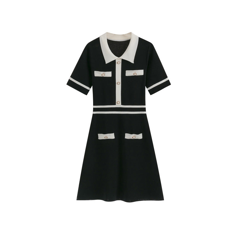 Paris Chic Summer Dress, Black & White, short-sleeve spring/summer A-line one-piece S/S