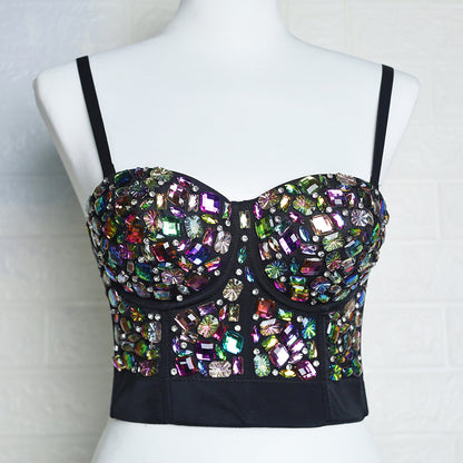 Jewel Corset Multi-color Gems Bustier Bra Top Rhinestone celebrity statement tank top