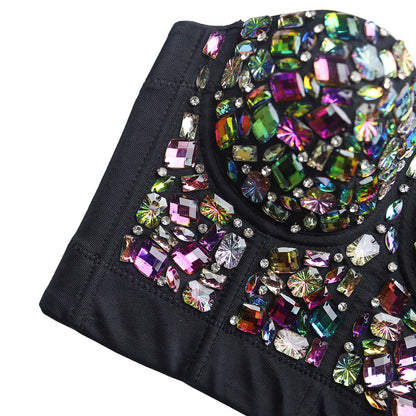 Jewel Corset Multi-color Gems Bustier Bra Top Rhinestone celebrity statement tank top