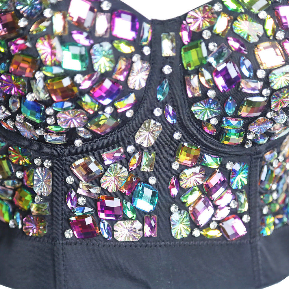 Jewel Corset Multi-color Gems Bustier Bra Top Rhinestone celebrity statement tank top