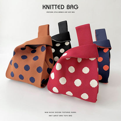 Polka Dot Knit Tote Handbag Korea Trending