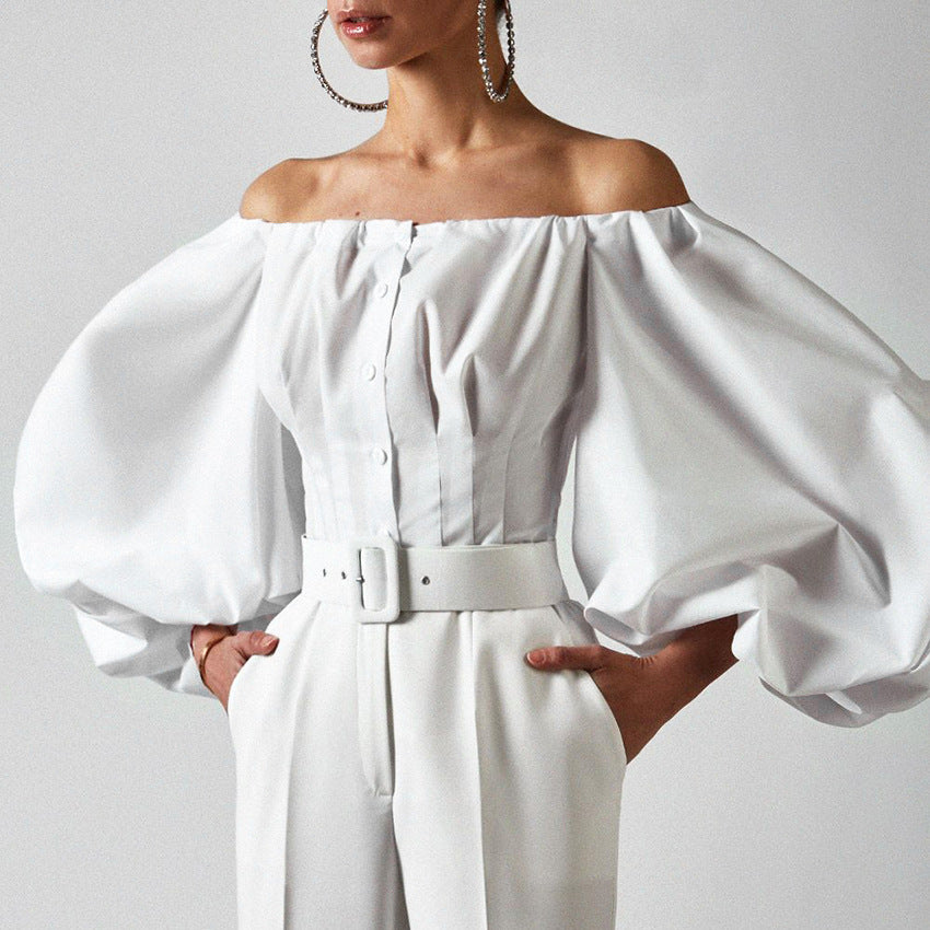 Avant-Garde Luxury Balloon Sleeves Off-Shoulder Blouse Celebrity Top