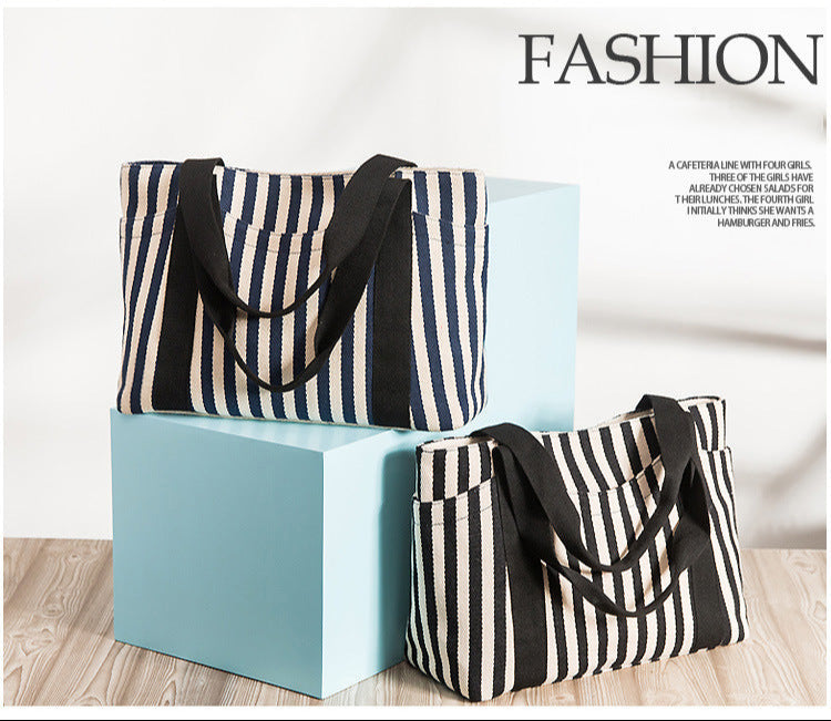 Carry-All Striped Canvas Tote Bag large capacity everyday bag