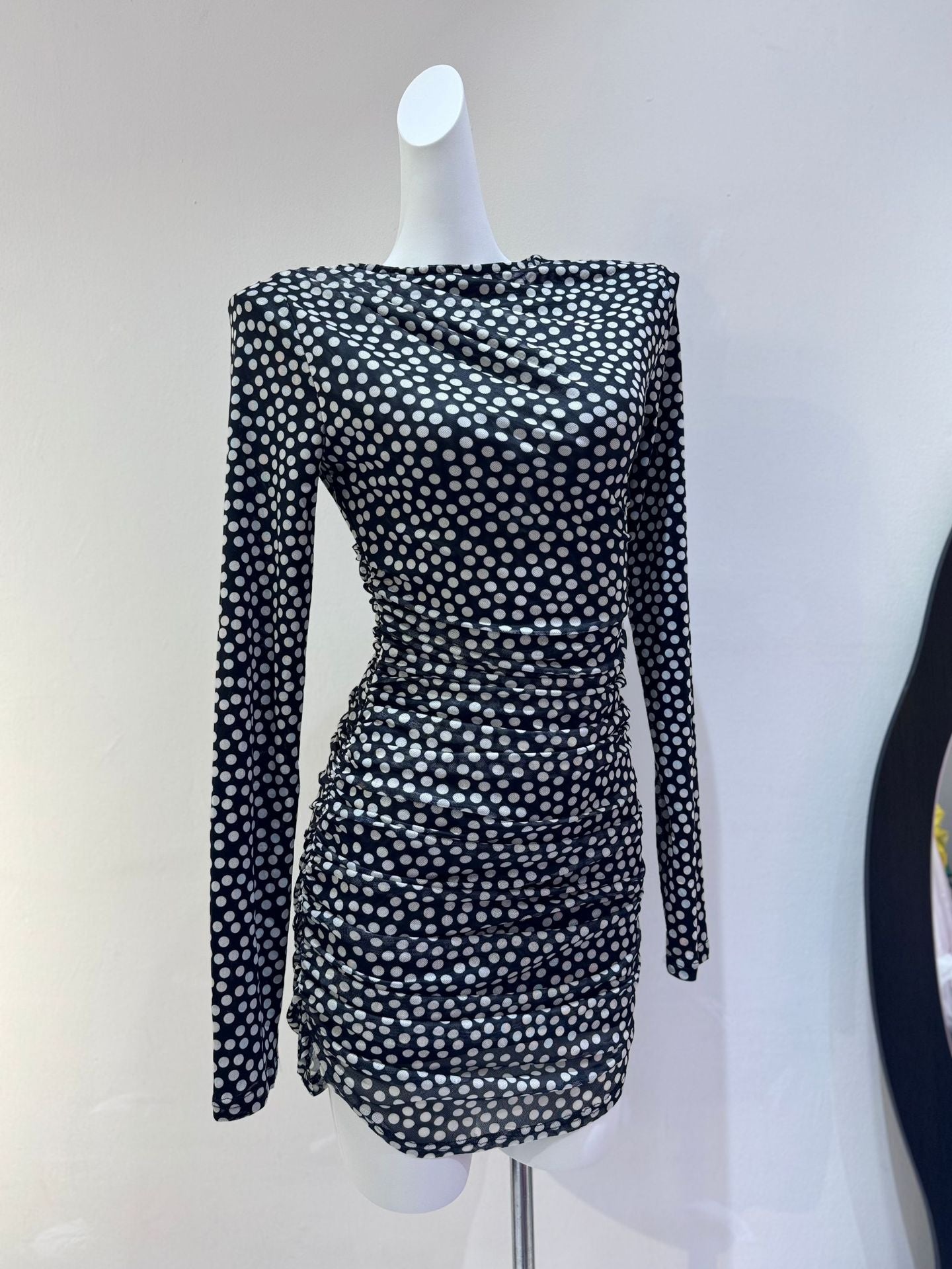 Sexy Polka Dot Print Pleated Slim Dress Celebrity Look