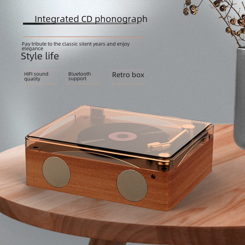 Modern Vintage Design Retro CD Player, Portable Bluetooth Speaker, Transparent Cover & Remote Control, Double speakers