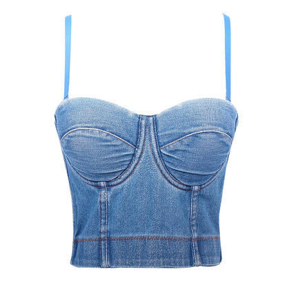 HOT Denim Bra Top Jeans Camisole short slim sexy denim corset celebrity tank top