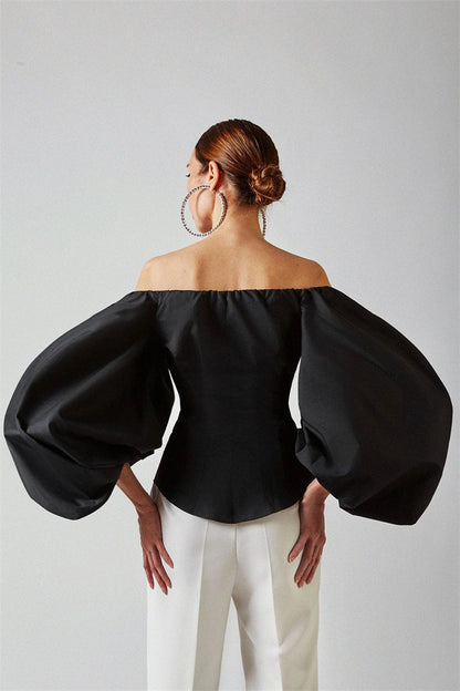 Avant-Garde Luxury Balloon Sleeves Off-Shoulder Blouse Celebrity Top