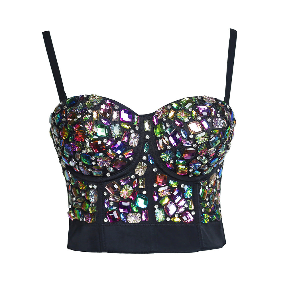 Jewel Corset Multi-color Gems Bustier Bra Top Rhinestone celebrity statement tank top