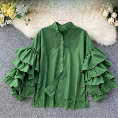 Multi-layered Ruffles Sleeve Blouse Statement Piece shirt celebrity top