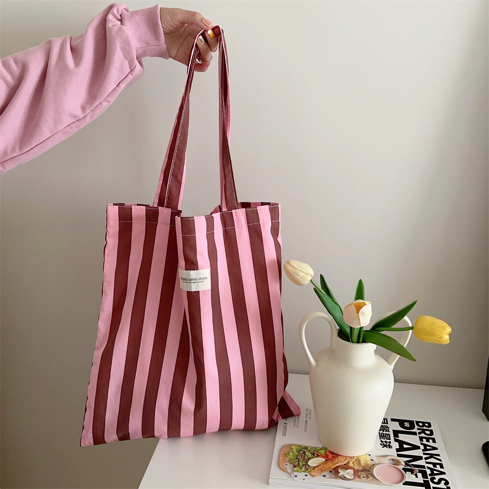 Contemporary Design Stripes Eco Bag Green Brown Pink