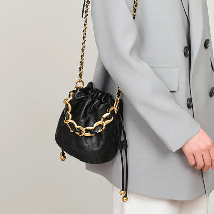 Luxury French Chic Style Quilted Chain Crossbody Bucket Bag