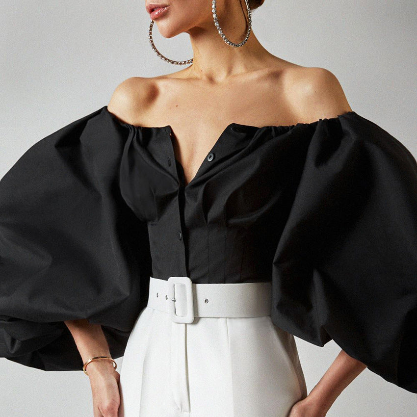 Avant-Garde Luxury Balloon Sleeves Off-Shoulder Blouse Celebrity Top