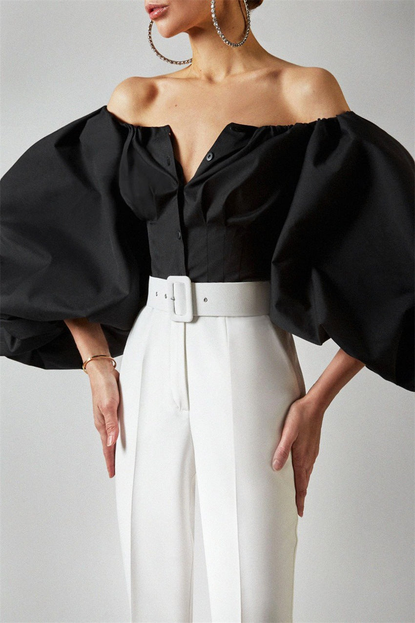 Avant-Garde Luxury Balloon Sleeves Off-Shoulder Blouse Celebrity Top