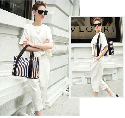 Carry-All Striped Canvas Tote Bag large capacity everyday bag