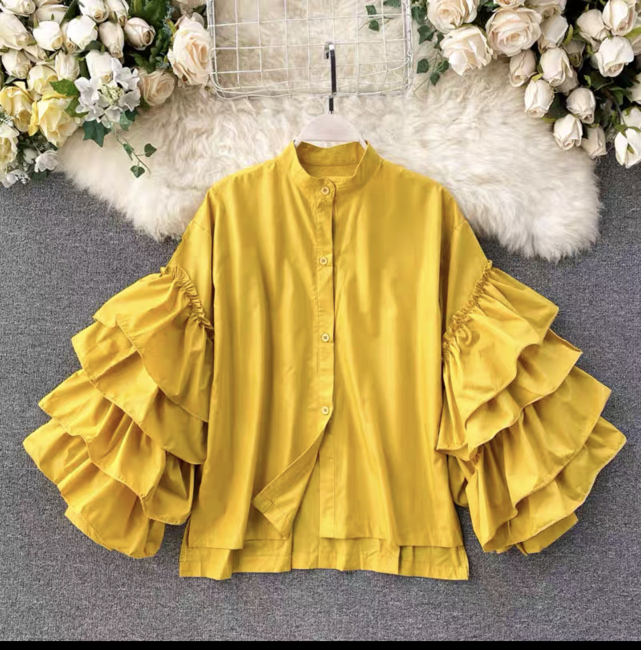 Multi-layered Ruffles Sleeve Blouse Statement Piece shirt celebrity top